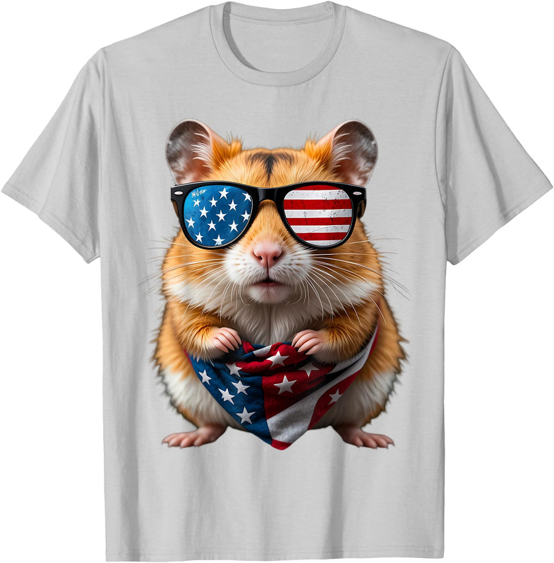 Hamster 4th Of July American Independence Day USA Patriotic T-Shirt - Silver Grey