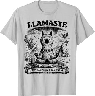 Llamaste Outdoor Society by The Maesthetics Llamaste Vintage Llama Meditation Outdoor Camping T-Shirt - Silver Grey
