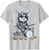 Retro Easter Bunny Drum Player Cool Rabbit Drummer T-Shirt in Silver Grey