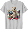 Llama Book Lover Llama Reading Book Reader Bookworm Alpaca Lover T-Shirt - Silver Grey