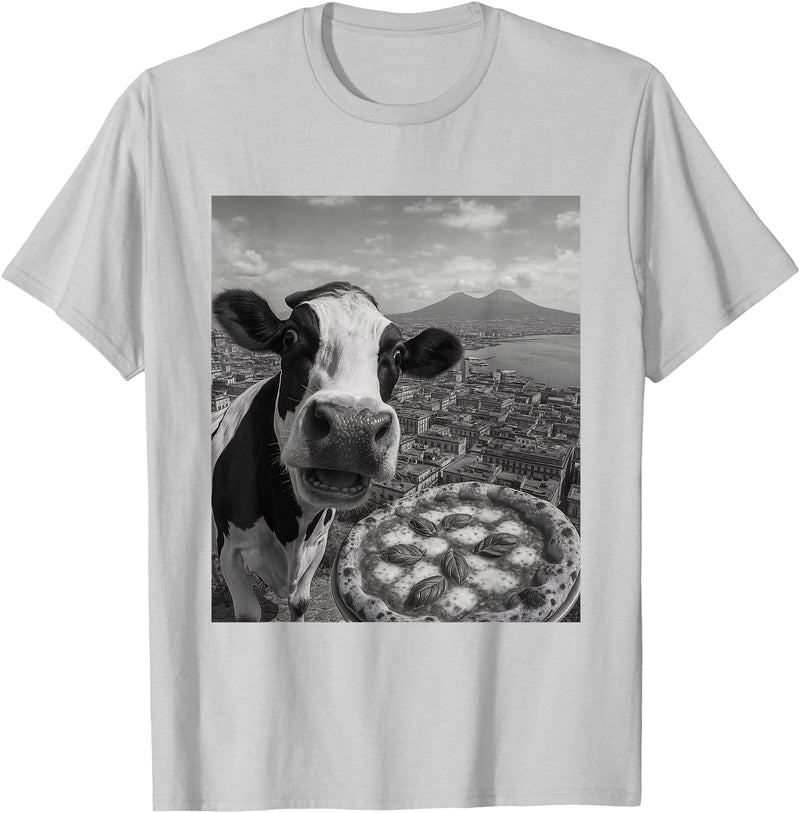 Wildfie – Selfies from Around the World Cow Pizza Selfie Funny Italy Meme Design T-Shirt - Silver Grey