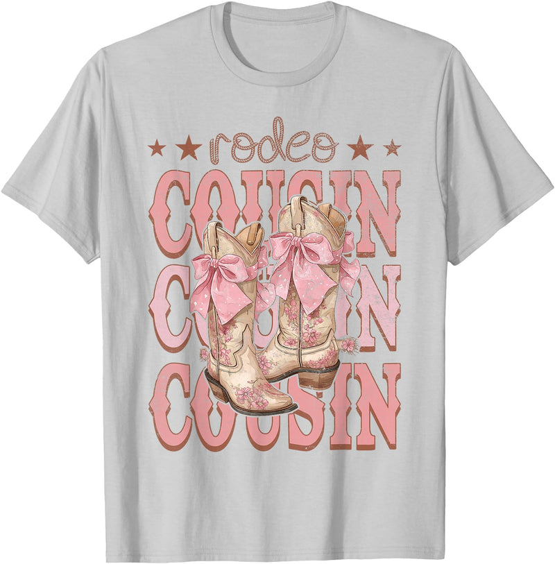 Country CowGirl Western Family Matching Rodeo Cousin Pink Boots Coquette Cow-Girl Birthday Party T-Shirt - Silver Grey