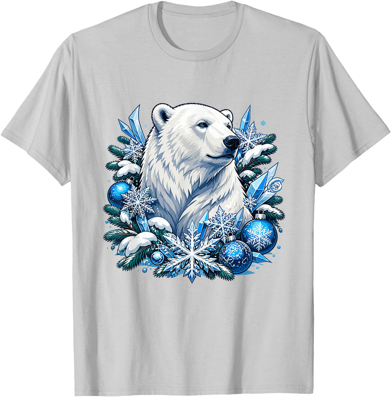 Arctic Polar Bear Snowflake Winter Christmas Christmas Polar Bear Snowflakes Winter Ornaments T-Shirt - Silver Grey