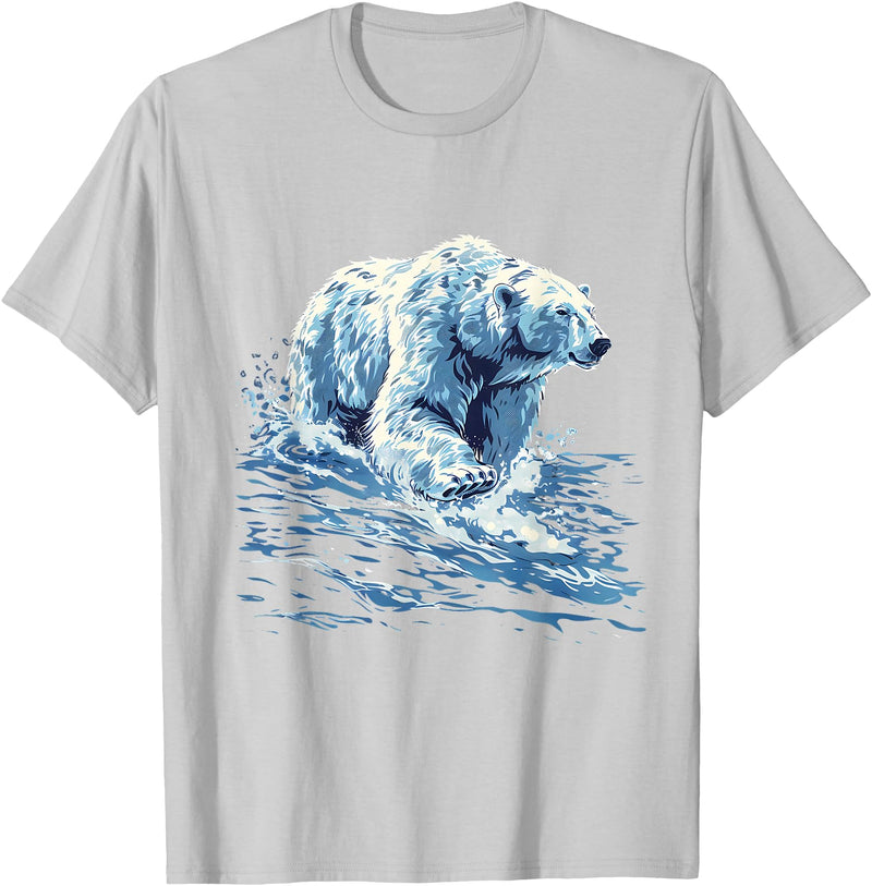 Sea Ocean Animal Art Polar Bear Ocean Sea Polar Bear Motif Marine Mammal Artwork T-Shirt - Silver Grey