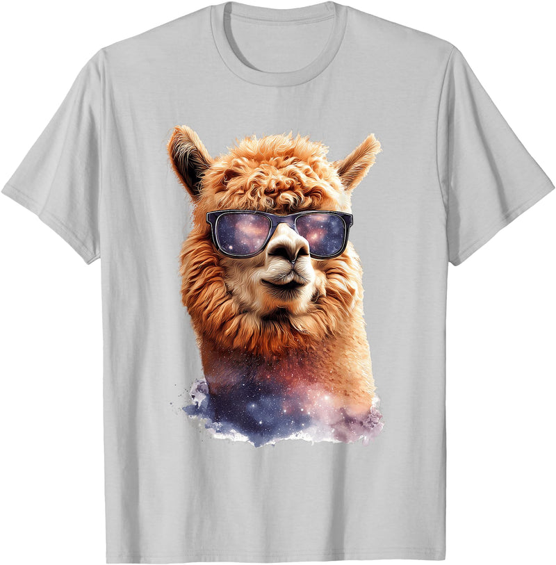 Funny Llama Lover Graphics Alpaca with Sunglasses Animal Art Graphic Funny Llama T-Shirt - Silver Grey