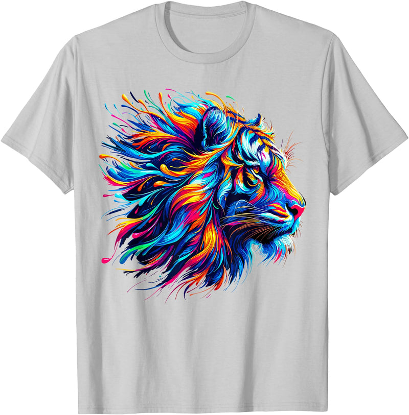 Funny Lion lover Gifts Colorful Lion T-Shirt - Silver Grey