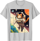 HAPPY DAWG - ARTS Astronaut Cat - Funny Space Cat Japanese Retro Kawaii Cute T-Shirt