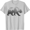 Dramabite Bear Double Exposure Surreal Wild Animals T-Shirt - Silver Grey