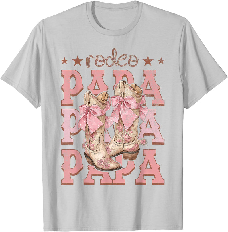 Country CowGirl Western Family Matching Rodeo Papa Pink Boots Coquette Cow-Girl Birthday Party T-Shirt - Silver Grey