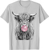 Bovine Bubbles Apparel Shaggy Highland Cow Blowing Bubble Gum Sketch T-Shirt - Silver Grey