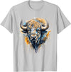 Safari Animal Art Buffalo Portrait Colorful Splash Artwork Wildlife Bison T-Shirt - Silver Grey