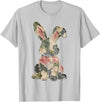 Funny Bunny Crochet Patchwork Camo Rabbit Happy Easter Day T-Shirt (Black) in Silver Grey