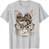 Bunny Glasses Bandana Leopard Funny Rabbit Happy Easter T-Shirt in Silver Grey