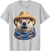 Whimsical Coastal Animals Beachgoers Cute Polar Bear with Sunglasses and Straw Hat Animal Summer T-Shirt - Silver Grey