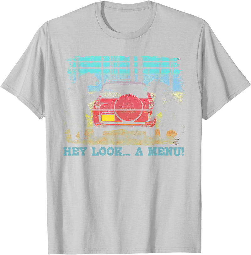 Funny Camping Lovers Gift Tee Hey Look A Menu Funny Bear Camping Retro Vintage Camper Car T-Shirt - Silver Grey