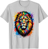 Colorful Lion Wildlife Lover Colorful Lion Face Paint Splash Art T-Shirt - Silver Grey