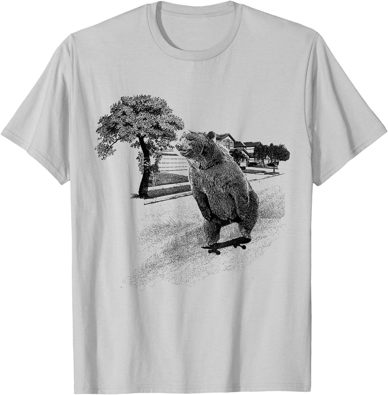 Ma2ca Skater Bear Tee Skating Skateboard TShirt - Silver Grey