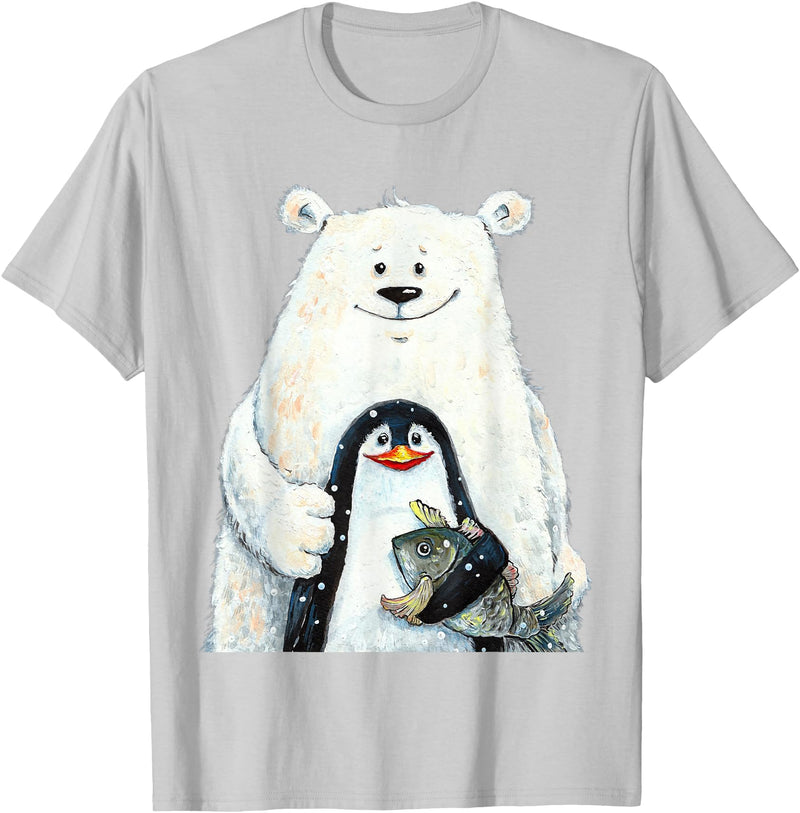 click here for better animal tees cute Polar bear and penguin bird fish lovers animal friends T-Shirt - Silver Grey