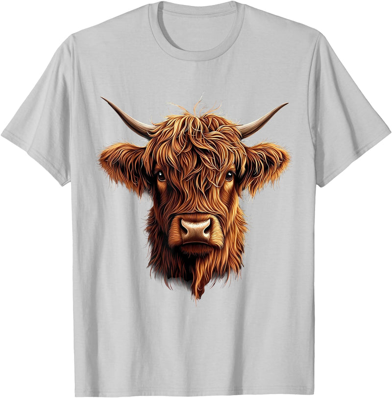 Cute Scottish Highlander Cattle Designs Scottish Highland Cow Messy Bun Scottish Highlander Cow T-Shirt - Silver Grey