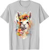 Llama Bloom Studio Cute Llama Floral Crown Watercolor Animal Art T-Shirt - Silver Grey