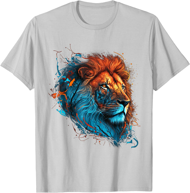 Teexpression Roaring Colors - Lion Graphic Design with a Vibrant Twist T-Shirt Small - Silver Grey