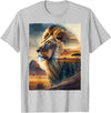 African Safari Lion Savanna Wildlife African Safari Lion Double Exposure Savanna Wildlife T-Shirt - Silver Grey