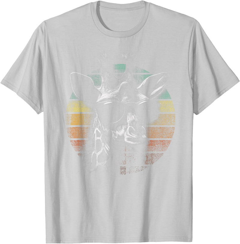 Vintage Giraffe Apparel. Giraffe Vintage Sunglasses Funny Retro African Animal T-Shirt - Silver Grey