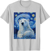 Bear Designs. Cute Polar Bear Van Gogh Style Starry Night Graphic T-Shirt - Silver Grey