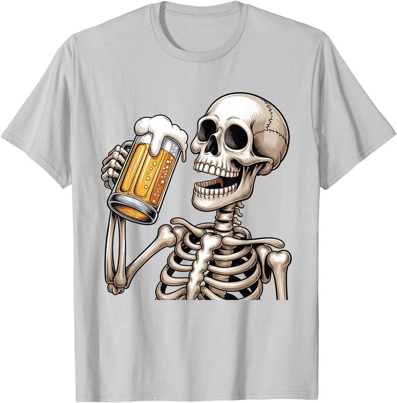 Halloween Skull Skeleton Drinking Beer Funny Kids Skeleton Drinking Beer Halloween Spooky Season Mens Womens T-Shirt -