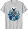 Arctic Polar Bear Crystal Rose Winter Spirit Majestic Polar Bear with Blue Ice Crystal Roses T-Shirt - Silver Grey