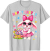 Happy Easter Coquette Easter Egg Rabbit Bunny Women Girl Kid T-Shirt in Silver Grey
