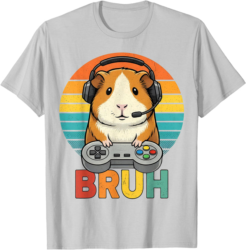 Gamer Guinea Pig Bruh Vintage Gaming For Boys Kids Gaming Guinea Pig Bruh Retro Guinea Pig Gamer Bruh Kids Boys T-Shirt - Silver Grey