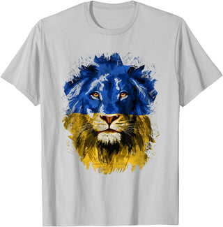Vintage Yellow & Blue Flag Lion Face National Colours T-Shirt - Silver Grey