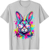 Happy Easter Bunny Face Tie Dye Bunny Rabbit with Glasses T-Shirt in Silver Grey