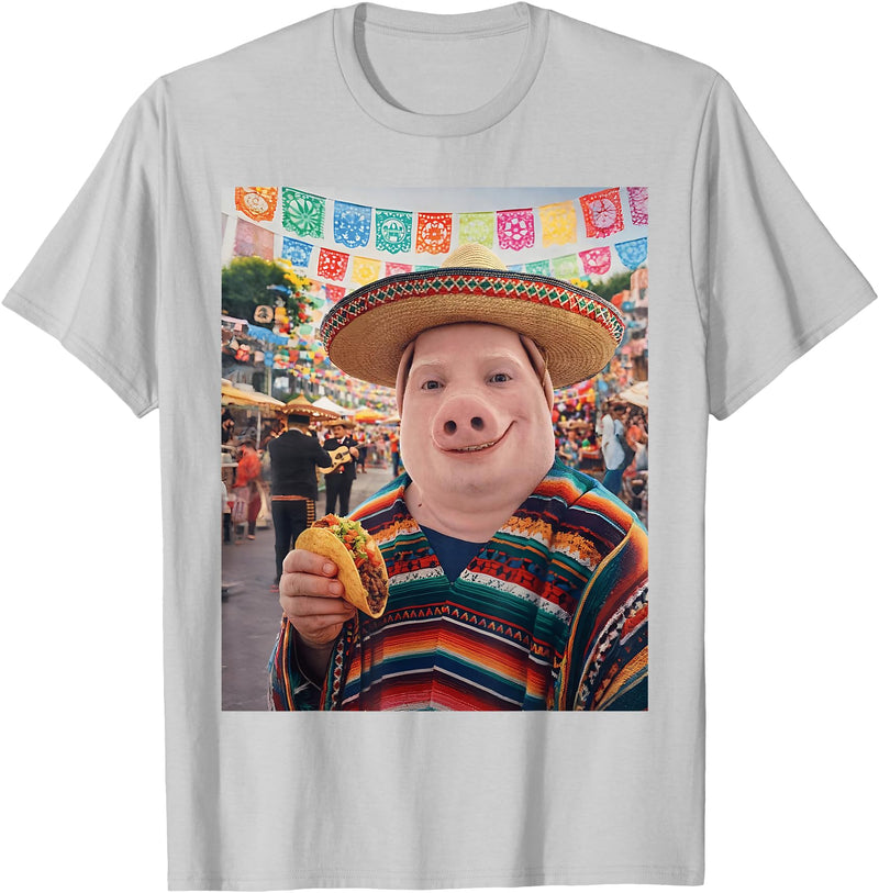 Pig John Pork Mexico Meme John Pork Funny Pig Man Mexican Fiesta Cinco de Mayo Taco T-Shirt - Silver Grey