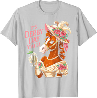 Funny Horse Talk Derby To Me Outfit Men Women Horse Racing It's Derby Day Yall KY Derby Horse 2026 T-Shirt - Silver Grey