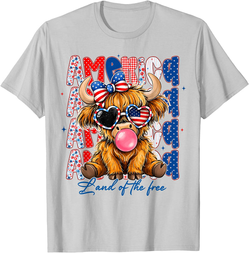 America Land Of The Free Highland Cow 4th of July America 1776-2026 Land of The Free Highland Cow 4th of July T-Shirt -