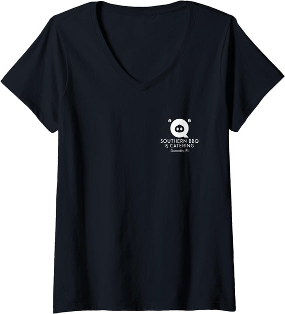 Q Southern BBQ Womens Q Cow Pig Chicken V-Neck T-Shirt - Black