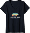 Convict Lake Shirts Womens Convict Lake California Sunset Bear Outdoors Boating Fishing V-Neck T-Shirt - Black