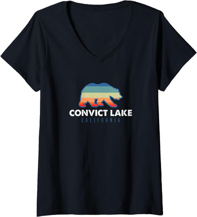 Womens Convict Lake California Sunset Bear Outdoors Boating Fishing V-Neck T-Shirt