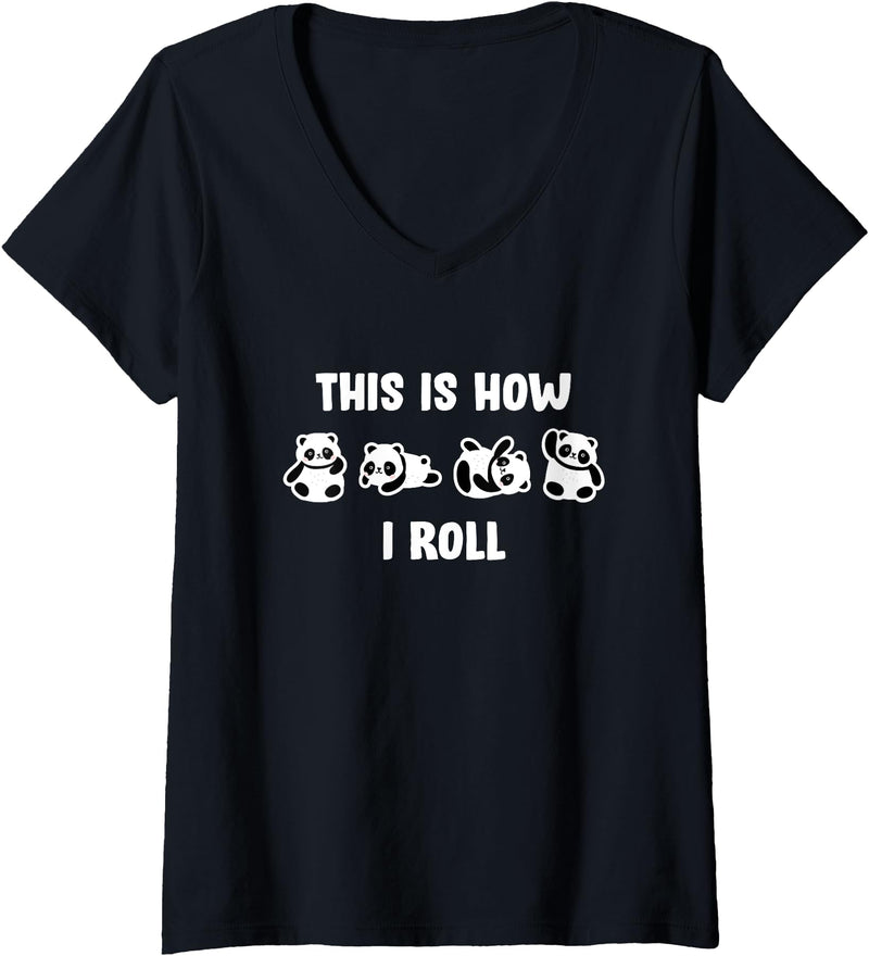 Cute Little Bear Panda This Is How I Roll Design Cute Little Bear Panda This Is How I Roll V-Neck T-Shirt - Black