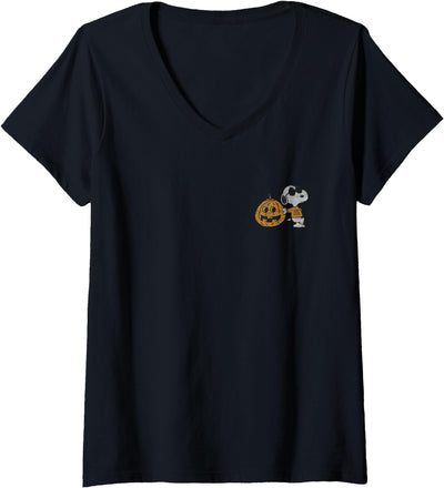 Womens Peanuts Halloween Cool Pumpkin Snoopy V-Neck T-Shirt