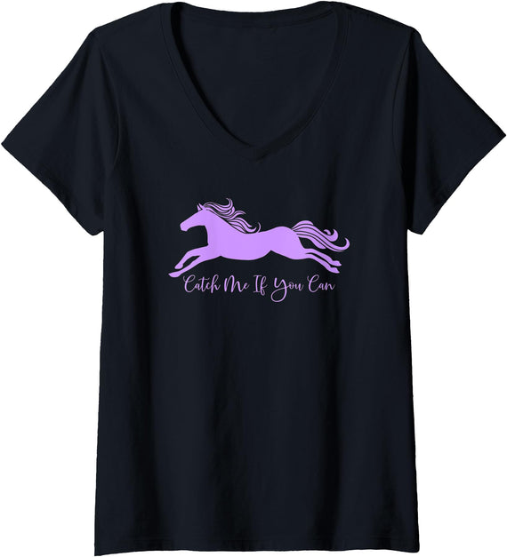 More Stylish Horse Designs Here Womens Catch Me If You Can cute stylish horse design V-Neck T-Shirt - Black