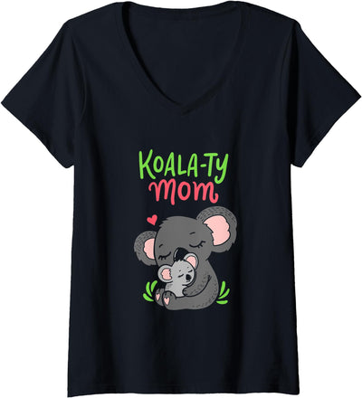 Womens Koala-ty Mom Koala Bear Mama Mother's Day Animal Pun Gift V-Neck T-Shirt
