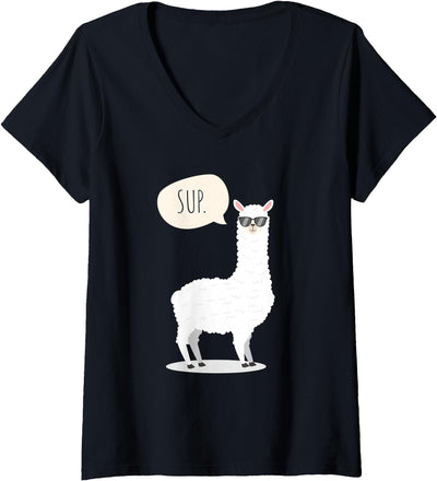 Funny & Cute Llama Gifts by OMG Womens Sup No Drama Llama Alpaca V-Neck T-Shirt