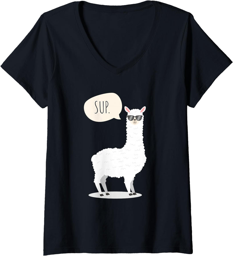 Funny & Cute Llama Gifts by OMG Womens Sup No Drama Llama Alpaca V-Neck T-Shirt - Black