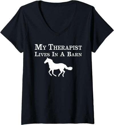 My Therapist Lives In A Barn Horse Women Girl Womens My Therapist Lives In A Barn Horse Lover Women Girl Kid V-Neck T-Shirt
