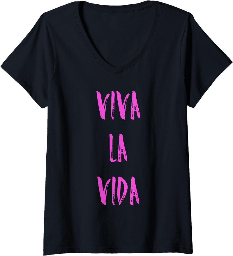 The Spanish Cow Womens Viva La Vida Live Life V-Neck T-Shirt - As Pictured