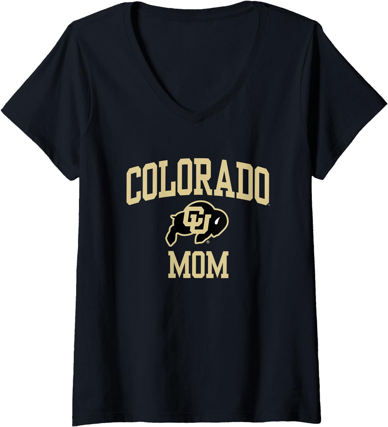 Elite Authentics Womens Colorado Buffaloes Mom Icon Black Officially Licensed V-Neck T-Shirt - As Pictured
