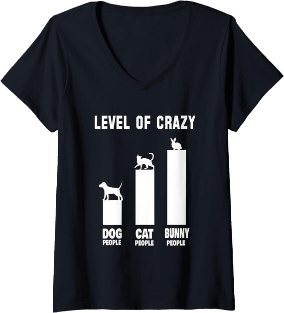 Womens Bunny Outfit Rabbit Owners Level of Crazy Bunny V-Neck T-Shirt in Black